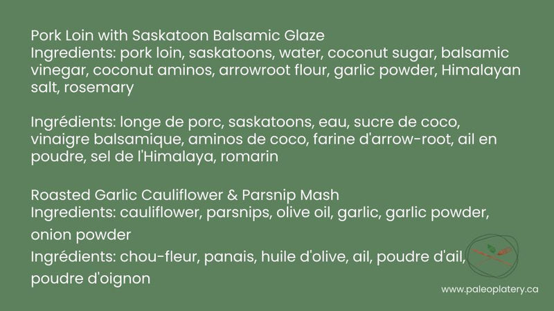 pork loin with saskatoon balsamic glaze & roasted garlic parsnip & cauliflower mash