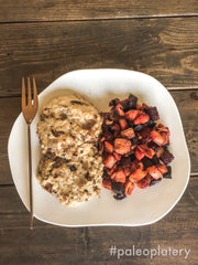 maple chicken patties with roasted root vegetables (no cranberry sauce)